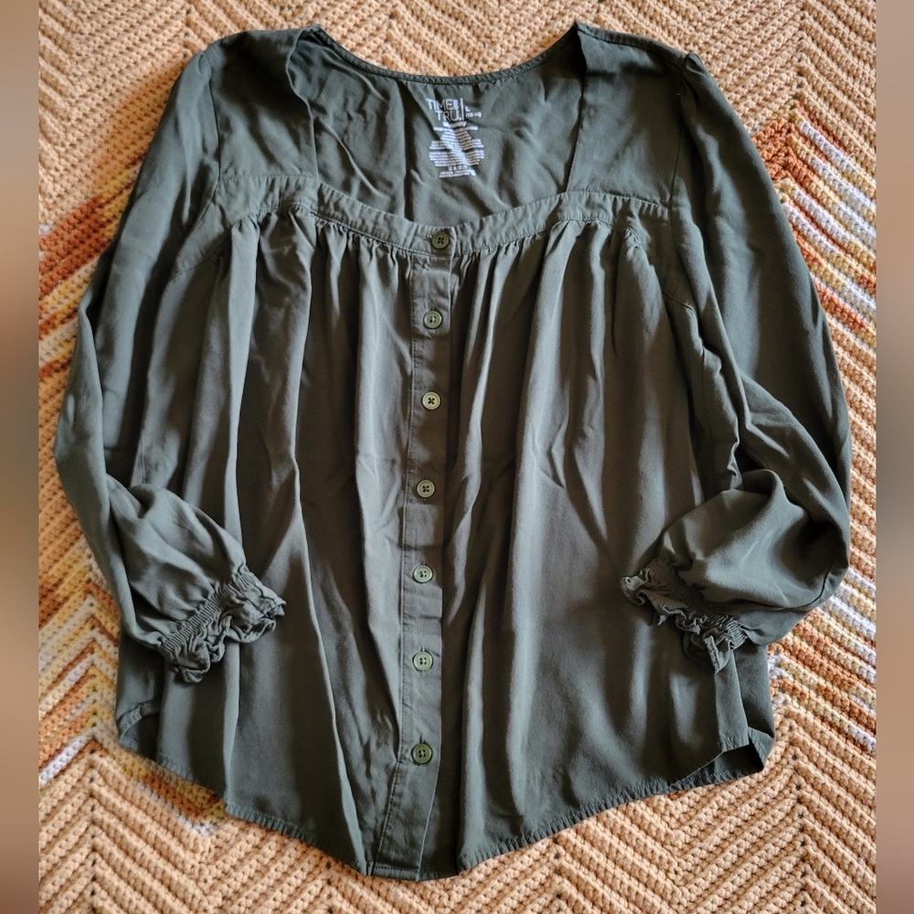 Olive Green Button-Up Blouse